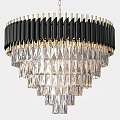 Modern Luxury Black Gold Chandelier With Crystal Geometric Cut Multi Layer Design