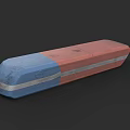 Long Blue And Red Rectangular Object With Gray Stripe Detail