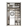 Organized Laundry Room Storage Shelving Unit With Washing Machine Bottles And Baskets