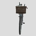 Vintage Blue Bicycle With Front Wicker Basket And Brown Leather Seat