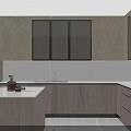 Modern Kitchen Interior With Gray Cabinets Island Counter And Bar Stools 3d model