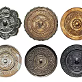 Ancient Decorative Mirrors With Various Shapes And Intricate Carved Patterns 3d model