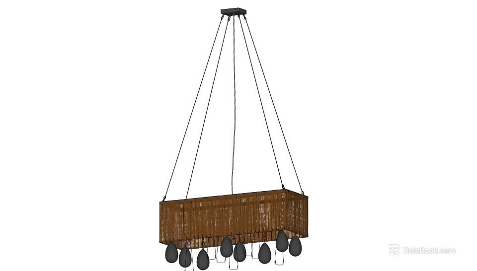 Elegant Crystal Chandelier With Brown Rectangular Frame And Black Clear Hanging Decorations 3d model