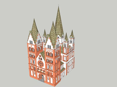 Ancient Gothic Architecture with Multiple Spires Red White Exterior and Ornate Details 3d model