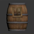 Wooden Barrel Storage Container With Small Window And Metal Hoops For Home Use