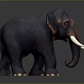 Realistic Black Elephant With Red Ears Trunk And White Tusks Standing Against Dark Background