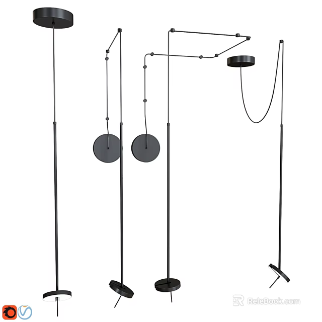 Modern Black Metal Chandelier With Circular Shades For Contemporary Interior Design 3d model 