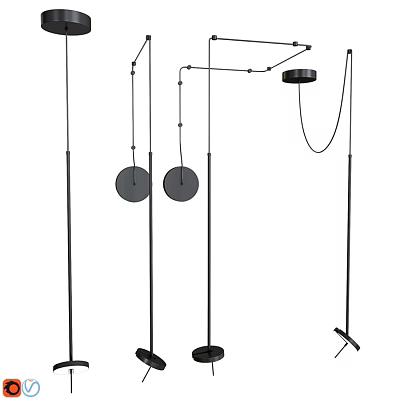 Modern Black Metal Chandelier With Circular Shades For Contemporary Interior Design 3d model