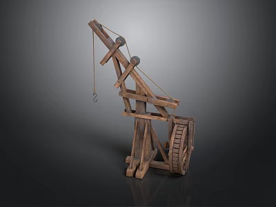 Ancient Wooden Crane Model with Lever System Wheel and Hook Structure 3d model