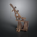 Ancient Wooden Crane Model with Lever System Wheel and Hook Structure
