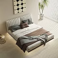 Modern Double Bed Interior With Plush Pillows Blanket Plant And Decorative Art