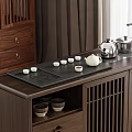 Chinese Style Wooden Tea Cabinet With Tea Set For Living Room Storage