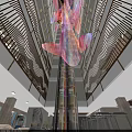 Modern Luxury Hotel Atrium With Transparent Sightseeing Elevator And Exquisite Golden Decorative Railings