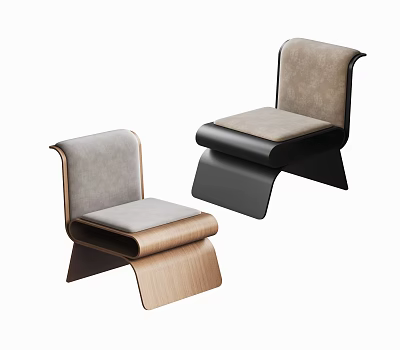 Modern Upholstered Dining Chairs With Wooden Curved Base And Gray Black Seats 3d model