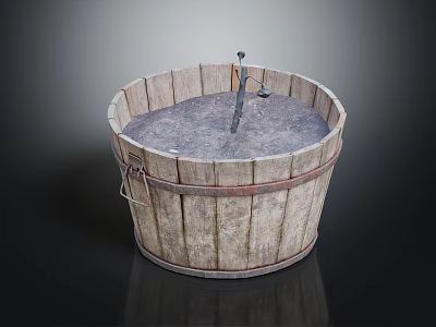 Rustic Wooden Barrel Garden Ornament With Metal Fountain And Water Feature 3d model