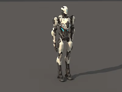 Smart Robot With White And Black Modern Design Blue Glowing Elements Humanoid Structure 3d model