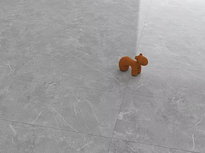 Gray Marble Texture Floor Tiles With Small Brown Wooden Animal Toy On Surface 3d model