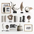 Stylish Decorative Ornament Set With Rhino Sculpture Wing Decor Picture Frames And Woven Lamp Shade