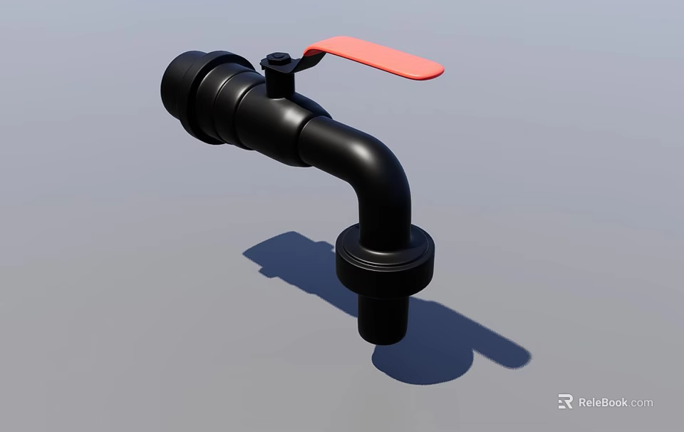High Quality Industrial Equipment Black Faucet with Red Handle and Durable Design 3d model 