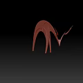 Modern Red Abstract Deer Sculpture With Curved Body And Water Reflection