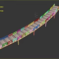 Curved Wooden Landscape Bridge With Railings And Support Pillars Design