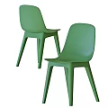 Light Wooden Dining Table Set With Green Plastic Chairs And Rattan Backrest Seats