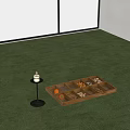 Green Shaped Carpet with Wooden Tray and Candle Holder and Small Items