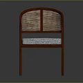 Classic Wooden Armchair With Rattan Backrest And Patterned Upholstered Seat