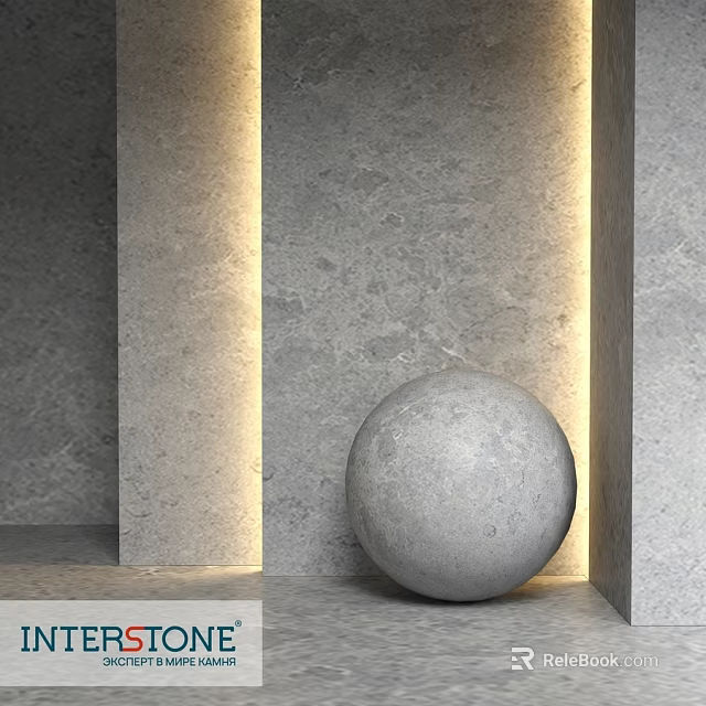 Textured Gray Wall Component With Round Sphere And Illuminated Light Strips In Corner 3d model 