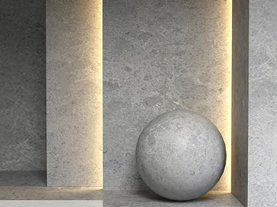 Textured Gray Wall Component With Round Sphere And Illuminated Light Strips In Corner 3d model