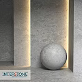 Textured Gray Wall Component With Round Sphere And Illuminated Light Strips In Corner
