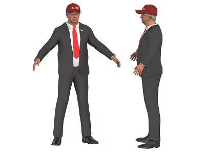 Men In Suits With Red Ties And Red Caps Standing In Different Poses 3d model