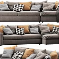 Cozy Gray Multi Person Sectional Sofa With Patterned Solid Throw Pillows And Soft Blanket 3d model