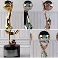 Various Designed Trophies with Gold Silver Bronze Finishes and Unique Shaped Decorative Bases