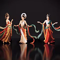 Game And Movie Characters In Traditional Chinese Attire With Flowing Ribbons And Elegant Dance Poses