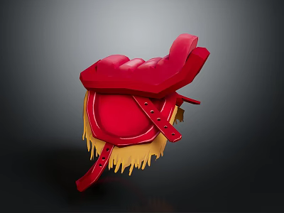 Red Leather Saddle With Yellow Fringe And Straps As Practical Household Item 3d model
