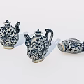 Traditional Ceramic Wares With Blue And White Floral Patterns Three Decorative Jugs