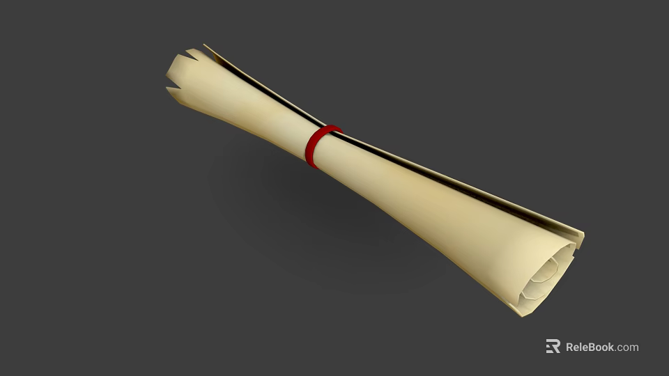 Ancient Rolled Scroll Tied With Red Ribbon On Gray Background 3d model