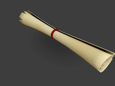 Ancient Rolled Scroll Tied With Red Ribbon On Gray Background 3d model
