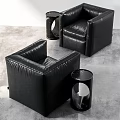 Black Leather Single Sofa with Black Marble Side Table in Modern Interior Space 3d model