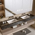 Modern Bathroom Vanity Cabinet with Double Sinks Marble Countertop and Mirror Storage