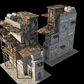 Dilapidated Multi Story Buildings With Rusted Metal Structures And Broken Roofs