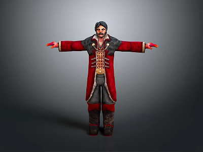 3D Character Model in Red and Black Robe With Gold Embroidery Arms Outstretched 3d model