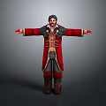 3D Character Model in Red and Black Robe With Gold Embroidery Arms Outstretched