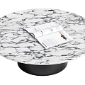 Modern Round Coffee Table With Marble Top And Black Base Featuring Magazine On Surface 3d model