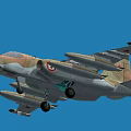Military Fighter Jet With Camouflage Paint Red Star Insignia And Weapon Mounts Against Blue Sky
