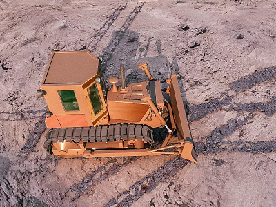 Heavy Duty Bulldozer Working On Muddy Construction Site With Metal Blade And Tracked Wheels 3d model