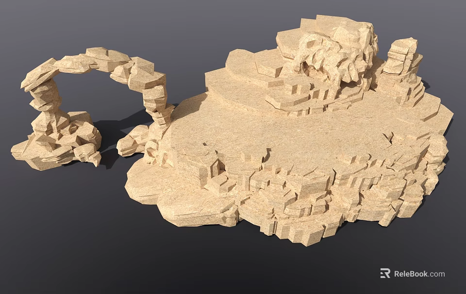 Garden Landscape Sand Table Model Featuring Rock Formations Stone Archway And Tiered Steps 3d model
