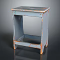 Vintage Blue Side Table With Worn Paint Open Frame And Distressed Wooden Legs