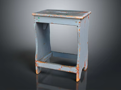 Vintage Blue Side Table With Worn Paint Open Frame And Distressed Wooden Legs 3d model